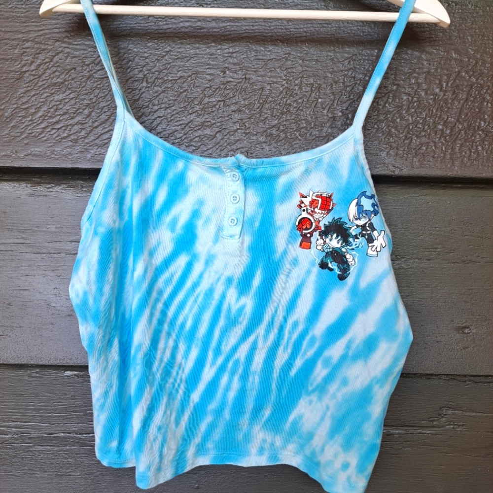 NWT My Hero Academia tie dye cropped Henley Cami size L